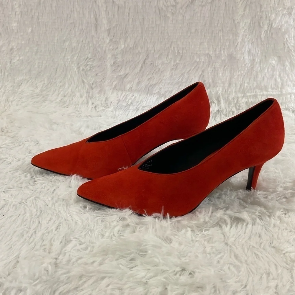& OTHER STORIES RED FAUX SUED WOMEN PUMPS. SIZE-38 ,US-8. - Picture 2 of 8